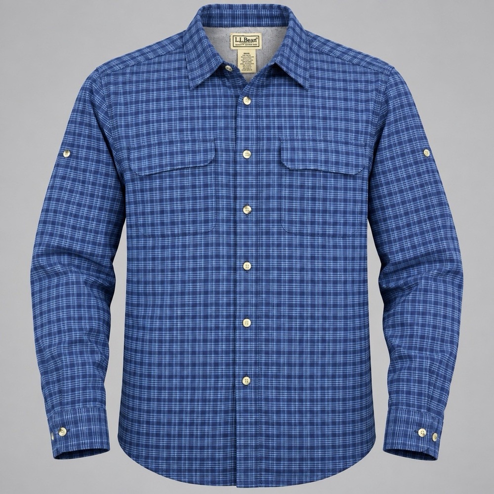 LL Bean Coolmax Long Sleeve Button Up Performance Shirt Men's XL Tall Blue Vent